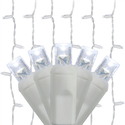 LED Curtain Lights, 150 Cool White 5mm Lights on White Wire