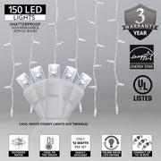LED Curtain Lights, 150 Cool White 5mm Lights on White Wire