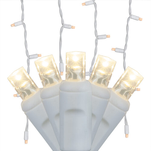 LED Curtain Lights, 150 Warm White 5mm Lights on White Wire