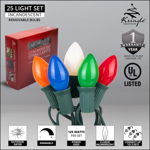 Opaque Multicolor C7 Lights on Green Wire