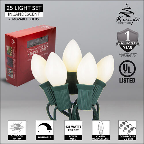Opaque White C7 Lights on Green Wire