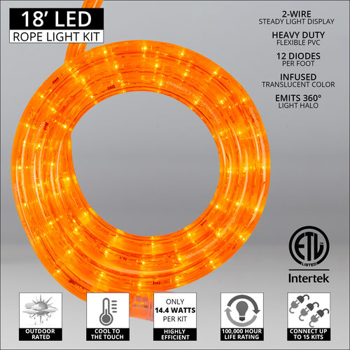 Orange LED Rope Light, 18 ft