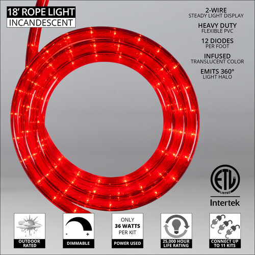 Red Rope Light, 18 ft