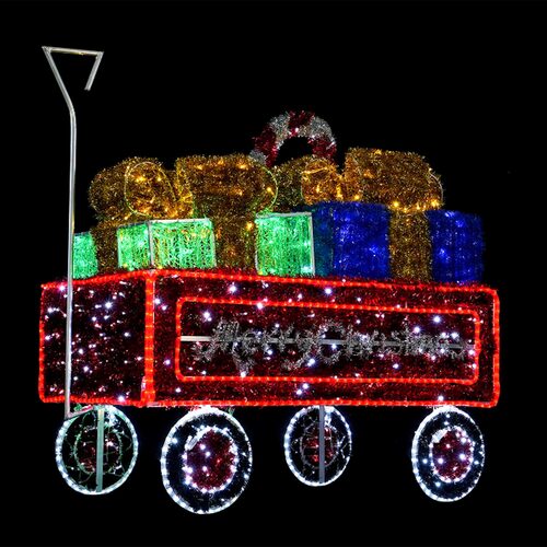 Red Wagon with Presents and Candy Cane