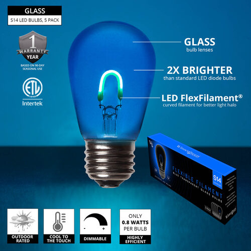 S14 Transparent Glass Blue FlexFilament LED Bulbs