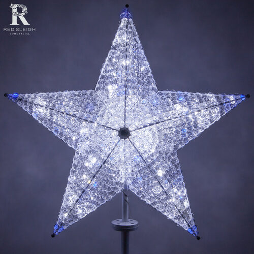 Shimmering Cool White and Blue LED Crystal 5 Point Star Tree Topper