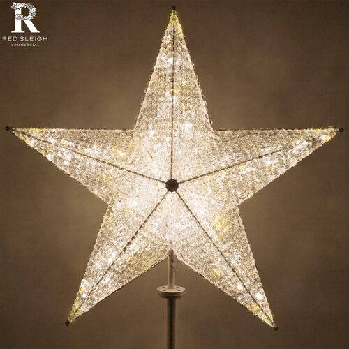 Shimmering Warm White LED Crystal 5 Point Star Tree Topper