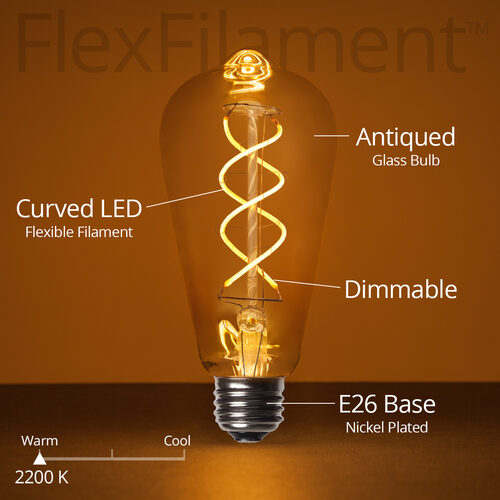ST64 5W Antiqued Glass Warm White FlexFilament® LED Edison Bulbs