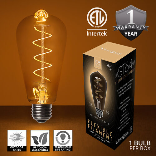 ST64 Antiqued Glass Warm White FlexFilament LED Edison Bulbs