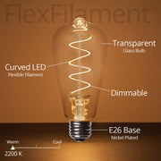 ST64 Glass Warm White FlexFilament LED Edison Bulbs
