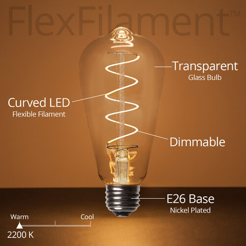ST64 Glass Warm White FlexFilament LED Edison Bulbs