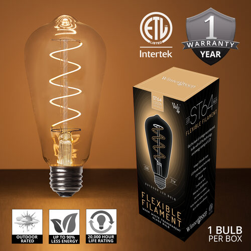 ST64 Glass Warm White FlexFilament LED Edison Bulbs