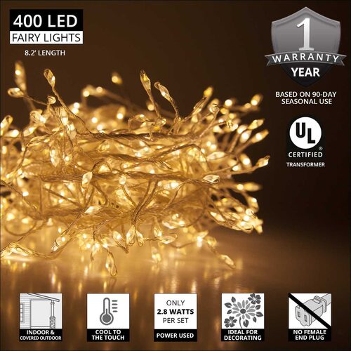 Warm White LED Fairy Lights, Silver Wire