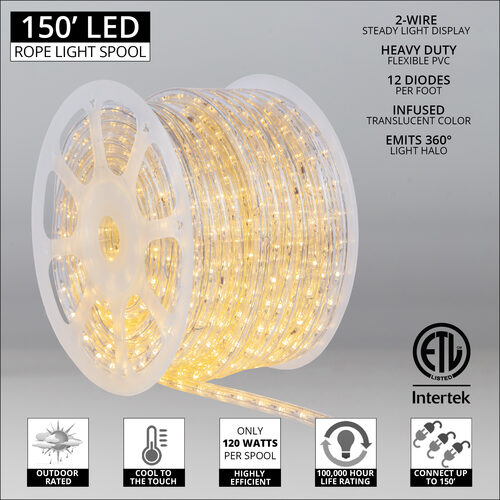 Warm White LED Rope Light, 150 ft