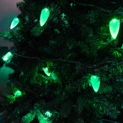 25 C9 Green LED Christmas Lights, Green Wire, 8-inch Spacing