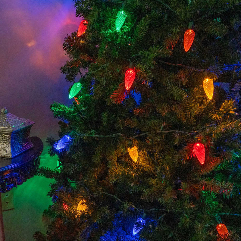 25 C9 Multicolor LED Christmas Lights, Green Wire, 8-inch Spacing
