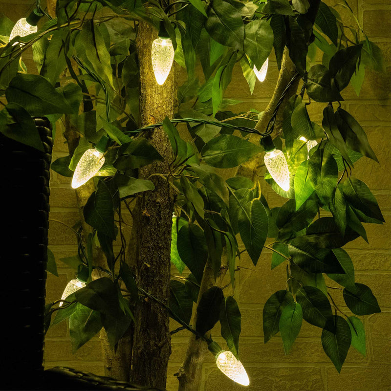 25 C9 Warm White LED Christmas Lights, Green Wire, 8-inch Spacing