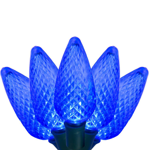 25 C9 Blue LED Christmas Lights, Green Wire, 8-inch Spacing