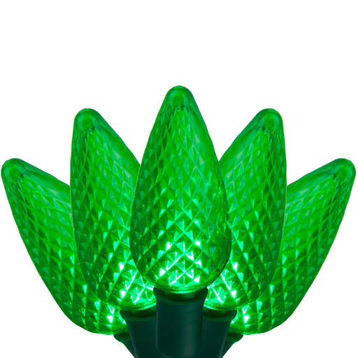 25 C9 Green LED Christmas Lights, Green Wire, 8-inch Spacing