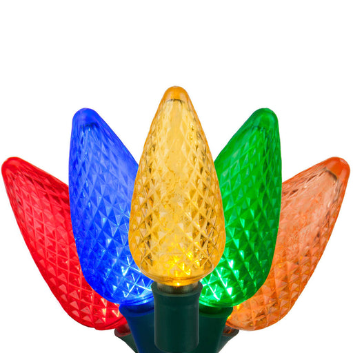 25 C9 Multicolor LED Christmas Lights, Green Wire, 8-inch Spacing