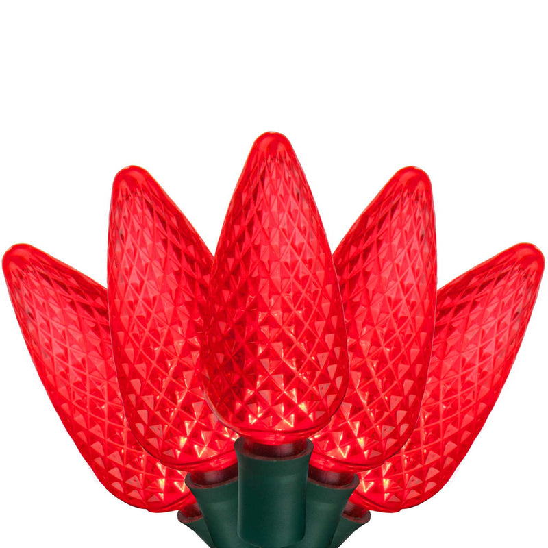 25 C9 Red LED Christmas Lights, Green Wire, 8-inch Spacing