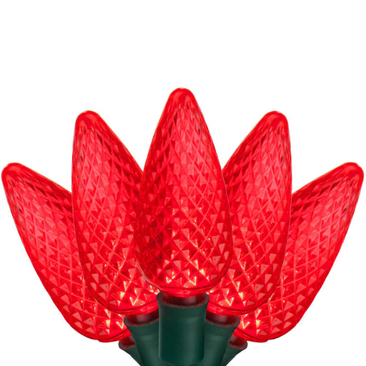 25 C9 Red LED Christmas Lights, Green Wire, 8-inch Spacing
