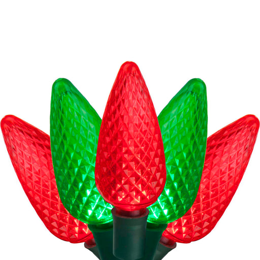 24 C9 Green, Red LED Christmas Lights, Green Wire, 8-inch Spacing