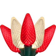 24 C9 Red, Warm White LED Christmas Lights, Green Wire, 8-inch Spacing