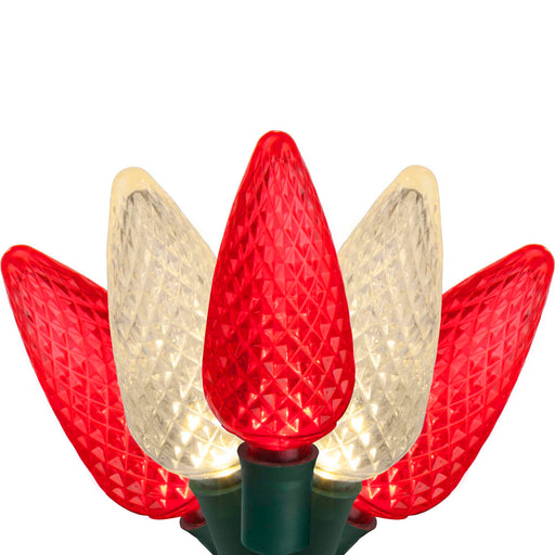 24 C9 Red, Warm White LED Christmas Lights, Green Wire, 8-inch Spacing