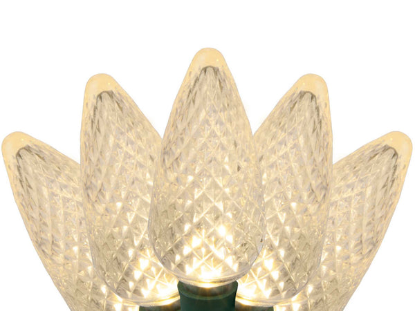 25 C9 Warm White LED Christmas Lights, Green Wire, 8-inch Spacing