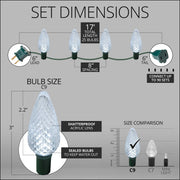 25 C9 Cool White LED Christmas Lights, Green Wire, 8-inch Spacing