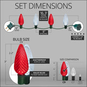 24 C9 Cool White, Red LED Christmas Lights, Green Wire, 8-inch Spacing