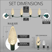 25 C9 Warm White LED Christmas Lights, Green Wire, 8-inch Spacing