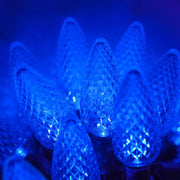 25 C9 Blue LED Christmas Lights, Green Wire, 8-inch Spacing
