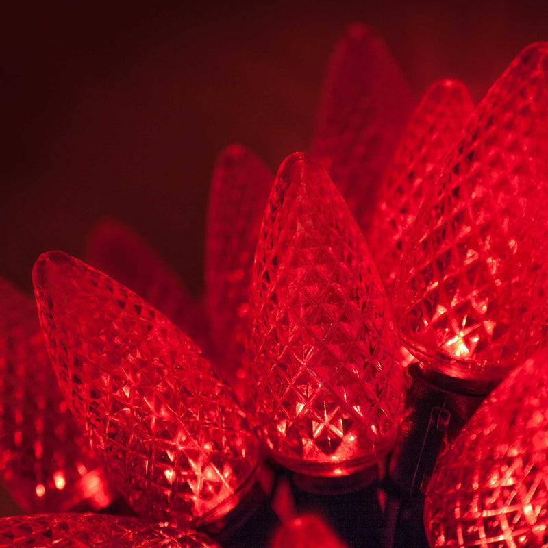 25 C9 Red LED Christmas Lights, Green Wire, 8-inch Spacing