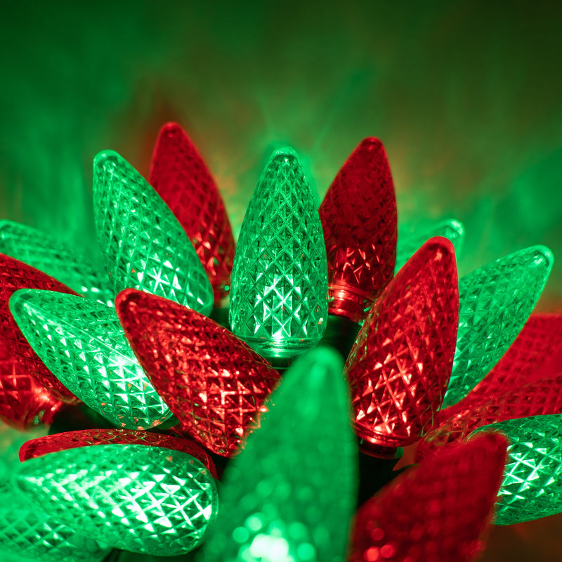 24 C9 Green, Red LED Christmas Lights, Green Wire, 8-inch Spacing