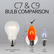 C9 Transparent Shatterproof Amber FlexFilament LED Bulbs