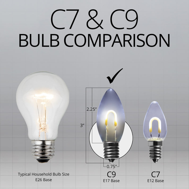 C9 Transparent Shatterproof Cool White FlexFilament LED Bulbs