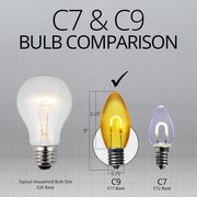 C9 Transparent Shatterproof Gold FlexFilament LED Bulbs