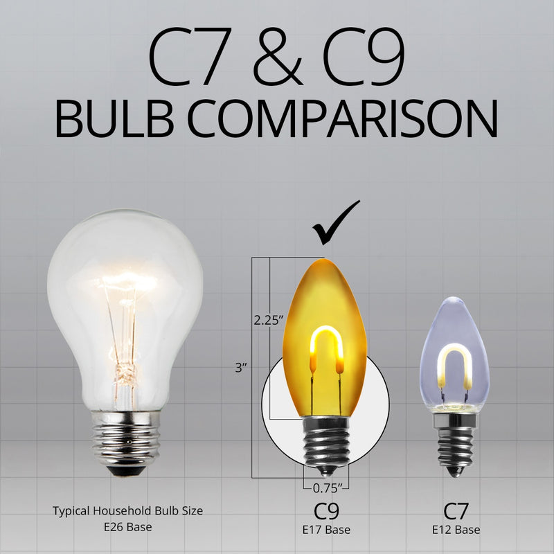 C9 Transparent Shatterproof Gold FlexFilament LED Bulbs