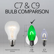 C9 Transparent Shatterproof Green FlexFilament LED Bulbs