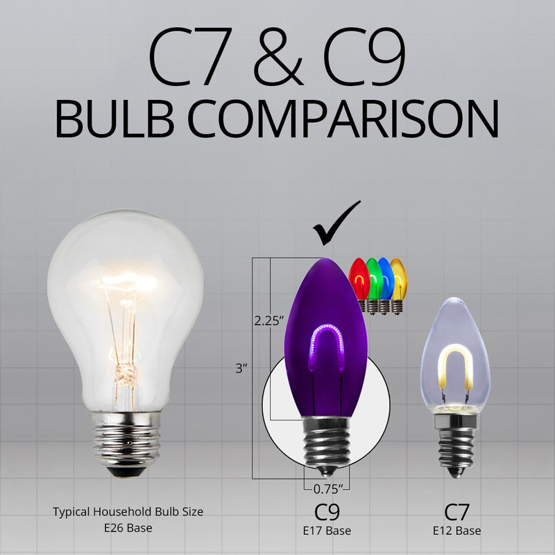 C9 Transparent Shatterproof Multicolor FlexFilament LED Bulbs