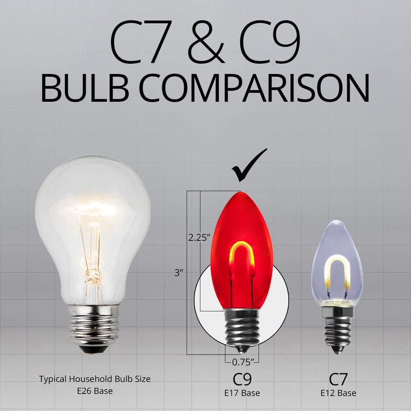 C9 Transparent Shatterproof Red FlexFilament LED Bulbs