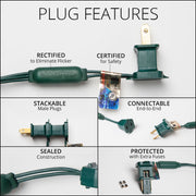 25 C9 Blue LED Christmas Lights, Green Wire, 8-inch Spacing
